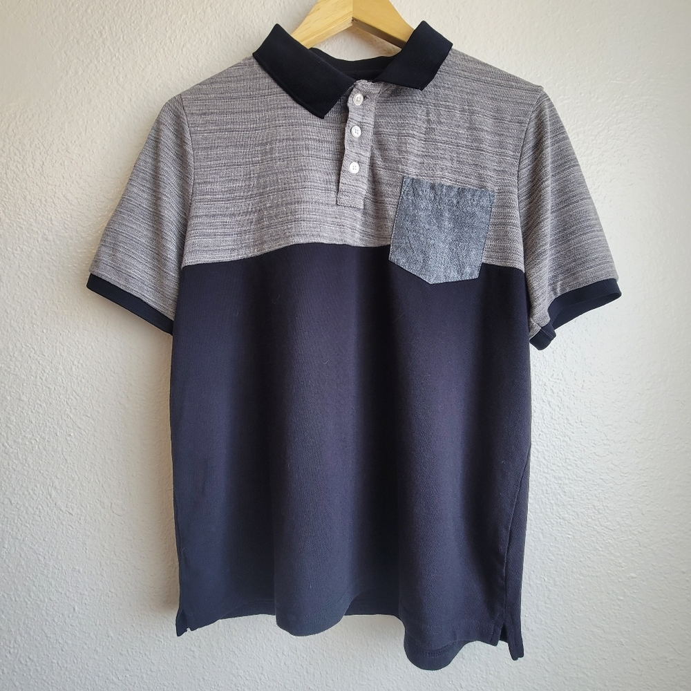 Hudson & Barrow NYC Mens Button Up Short Sleeve Collared Polo Shirt Size XL Gray